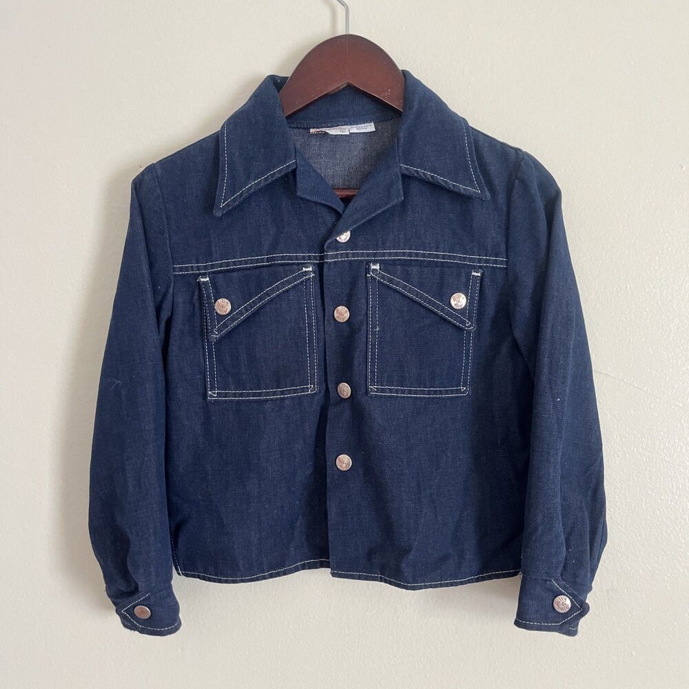 Billy The Kid Vintage Blue Denim Snap Button Logo Western Jacket- Youth Large